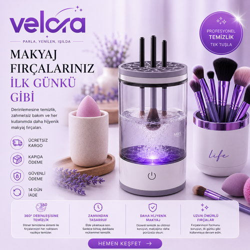 Velora™ Otomatik Makyaj Fırçası Temizleme Cihazı