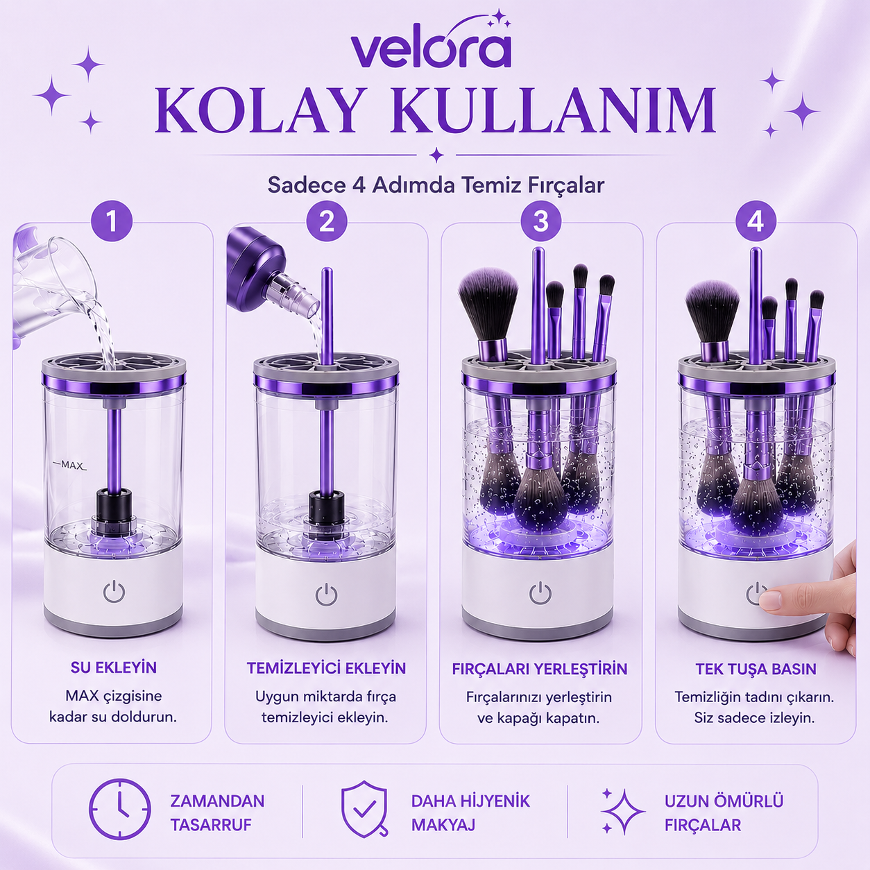 Velora™ Otomatik Makyaj Fırçası Temizleme Cihazı